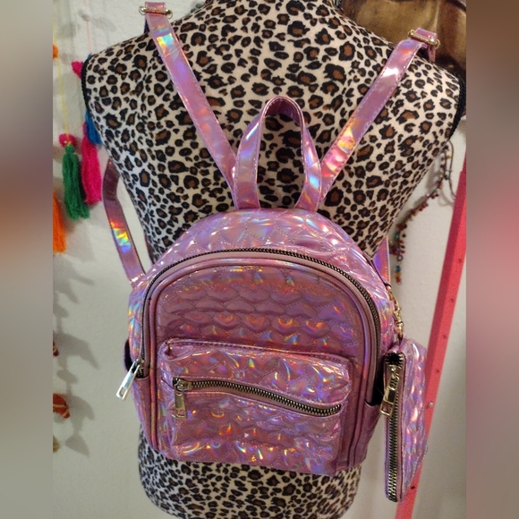 Dolls Kill Handbags - Dolls Kill heart iridescent holographic bookbag